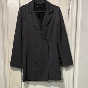 Krisa Charcoal Double-Breasted Blazer Dress